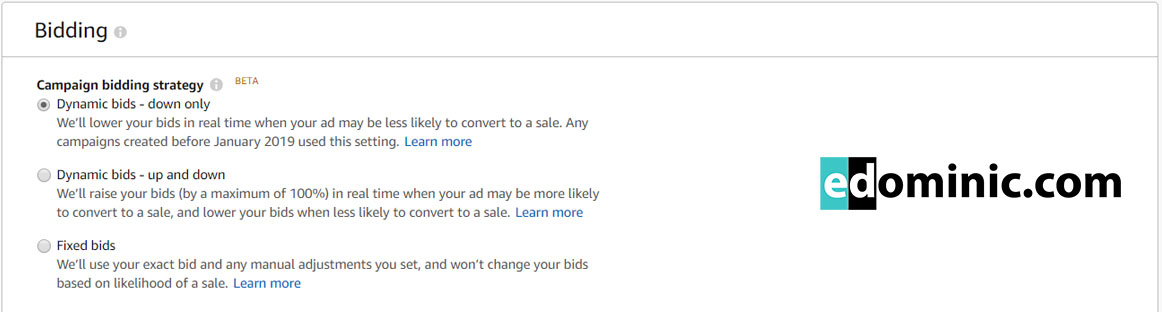Image of Dynamic bidding with Sponsored Products Campaigns in the Amazon Advertising console AmazonPPC