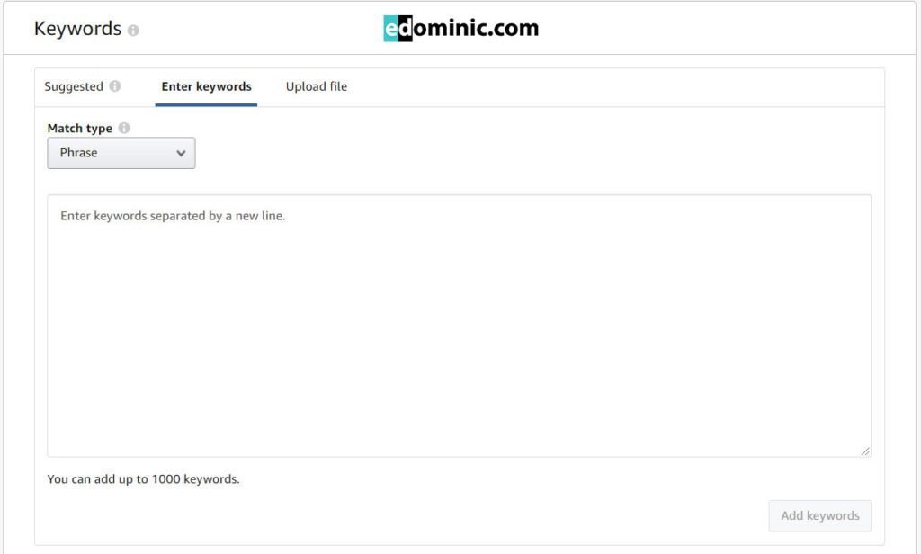 Image of Enter keywords in your AMS and Amazon PPC campaigns - AmazonPPC